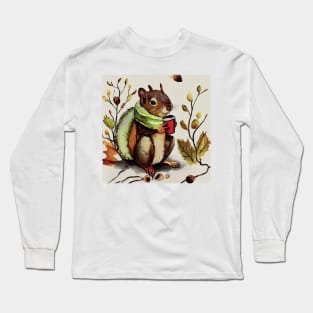 Squirrel Drinking Hot Drink / Autumn Moods Long Sleeve T-Shirt